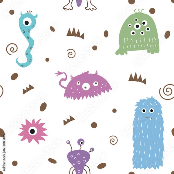 Obraz Seamless pattern. Funny and colorful monsters. Vector