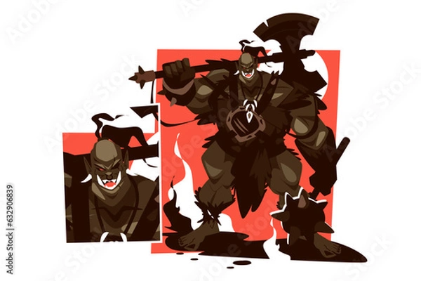 Fototapeta Orc character with axe on shoulders