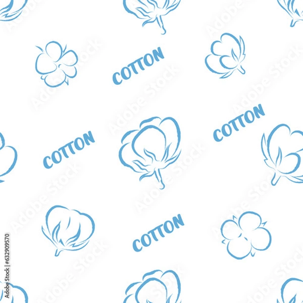 Obraz Vector image. Seamless pattern. Cotton bloom. Cotton