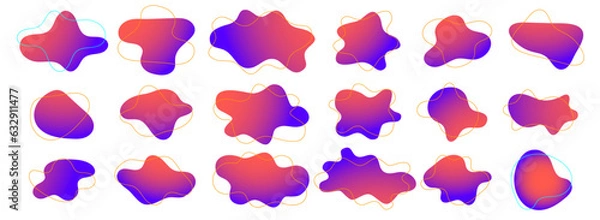 Fototapeta Organic amoeba blob shape gradient vector illustration set Abstract irregular form Flat style Fluid for design and paint Simple amoeba shape Asymmetric spot Clipart of bubble blotch, deform drip
