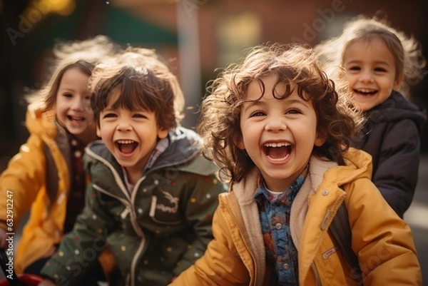 Fototapeta Kindergarten Students Laughing And Playing, Generative AI