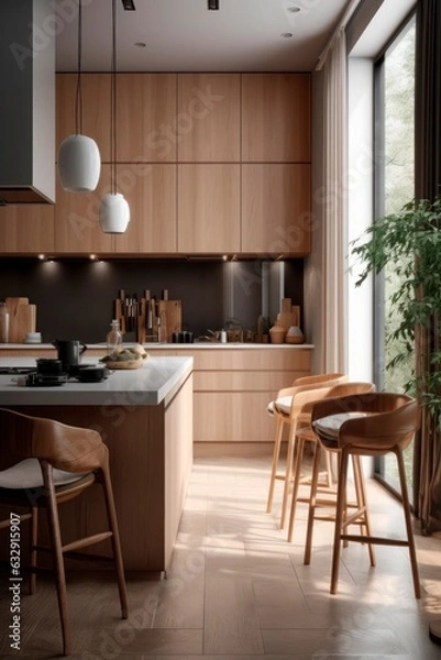Fototapeta Photo of modern minimalist style kitchen. Generative AI.