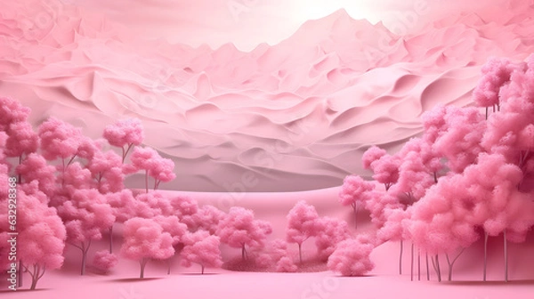 Fototapeta 3d render of abstract mountain landscape with pink and white color.