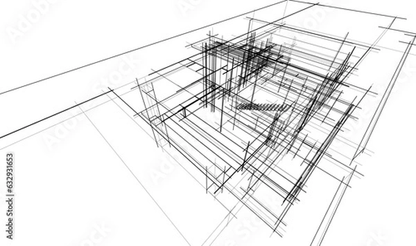 Fototapeta house building sketch architecture 3d illustration