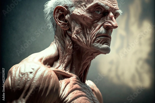 Obraz Detailed illustration of a statue of an emaciated old man, image created with ai