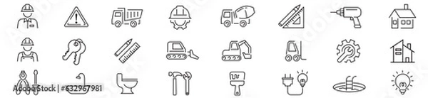 Obraz Construction Build line icons collection Vector illustration