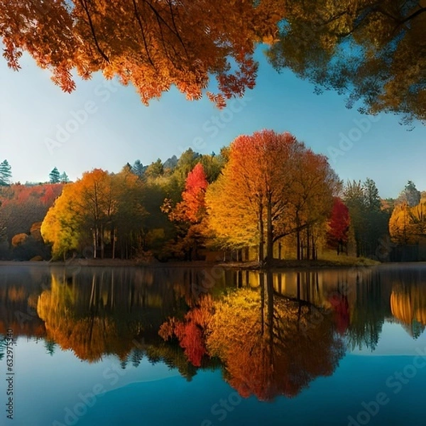 Obraz autumn trees reflected in water aui generated