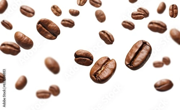 Fototapeta Coffee Bean flying on white background, 3d illustration. 