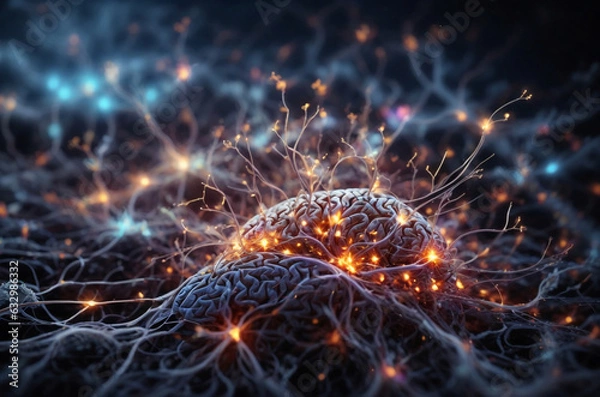 Fototapeta Neurons firing in the brain. Image created using artificial intelligence.
