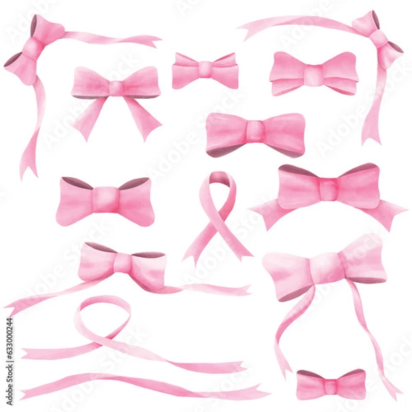 Obraz Pink watercolor ribbon bow vector collection