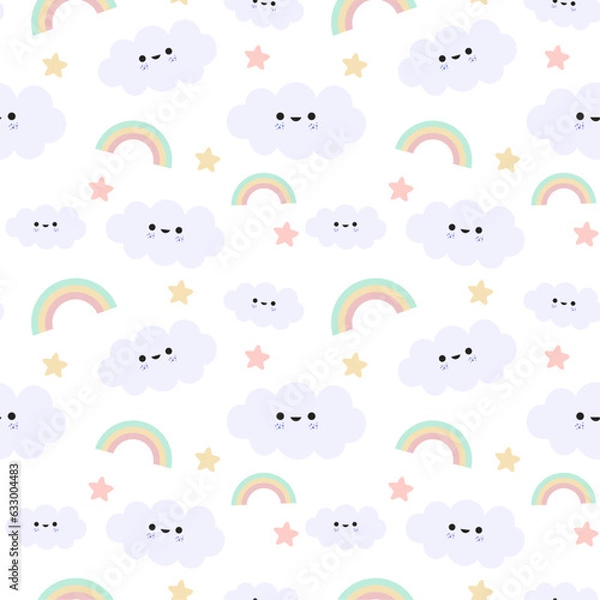 Obraz Cute pattern with clouds and rainbow, Cute cartoon rainbows smiling