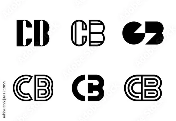 Fototapeta Set of letter CB logos. Abstract logos collection with letters. Geometrical abstract logos