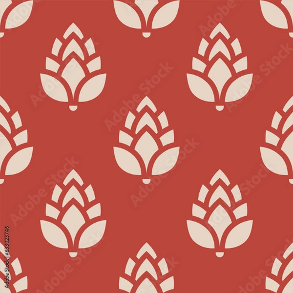 Obraz Vector seamless pattern of many hop icons. Oktoberfest. Beer festival element. Bright retro style print. Background for pub, bar advertising,  events poster, packaging layout. Graphic illustration