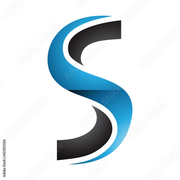Fototapeta Blue and Black Glossy Twisted Shaped Letter S Icon