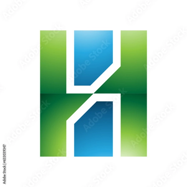 Obraz Green and Blue Glossy Letter H Icon with Vertical Rectangles