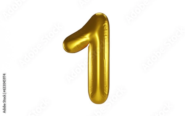 Fototapeta Golden balloon inflated alphabet number on transparent background