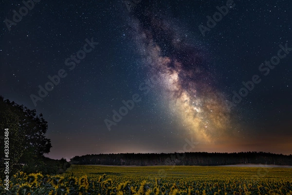 Obraz Milchstraße über Sonnenblumenfeld