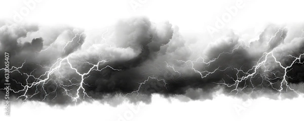 Fototapeta Storm clouds with lightnings isolated on transparent background - Generative AI