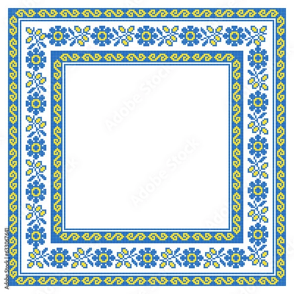 Fototapeta Vector illustration of Ukrainian ornament in stylized style, identity, vyshyvanka, embroidery for print clothes, websites, banners. Background. Frame for text