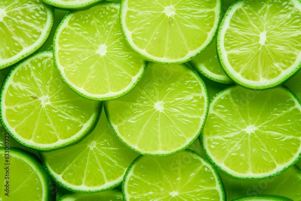 Fototapeta Slices of fresh lime as a background,top view.