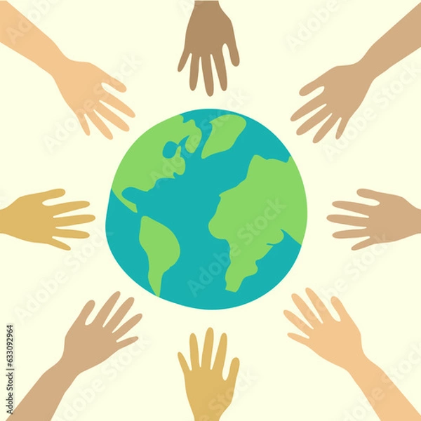 Fototapeta Concept of diverse culture and multi-ethnic multiracial people. Diverse society and ethnicity holding hands and working together. Diversity, equity and inclusion concept.