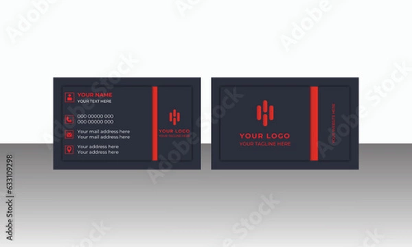 Fototapeta Black and red modern creative business card and simple clean template vector design