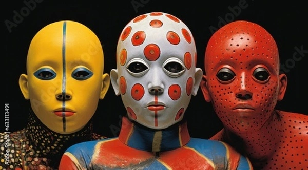 Obraz A captivating ensemble of masked individuals express themselves through art, creating a mesmerizing visual display of color and emotion