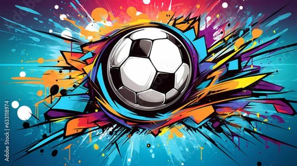 Fototapeta Soccer ball in flight in graffiti style on a bright background.