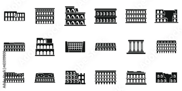 Obraz Amphitheater icons set simple vector. Arena ancient. Capital stadium