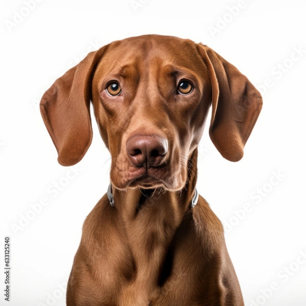 Fototapeta Isolated Vizsla Dog with Sad Expression on White Background