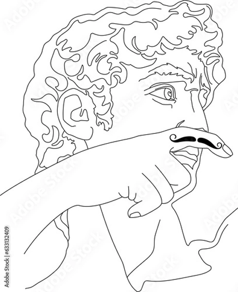 Obraz Vector line art sketch: David of Michelangelo with mustache drawn on finger. Element for design card, poster, illustration, print.