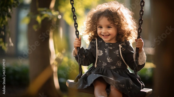 Fototapeta Small Child Playing on a Swing at the Park