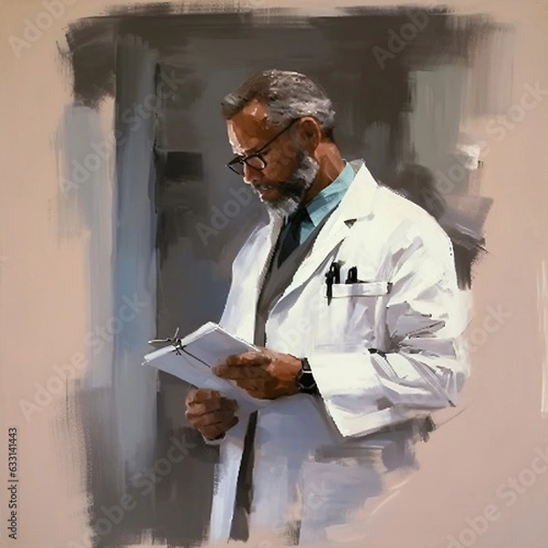 Fototapeta An oil painting of a man in a lab coat  Generative Ai
