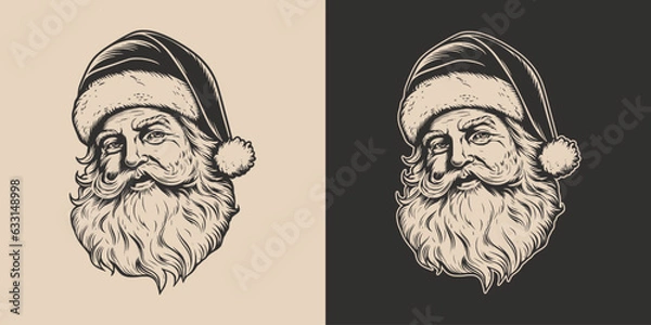 Obraz Vintage retro xmas merry christmas new year santa claus character. Monochrome Graphic Art. Vector. Hand drawn element engraving