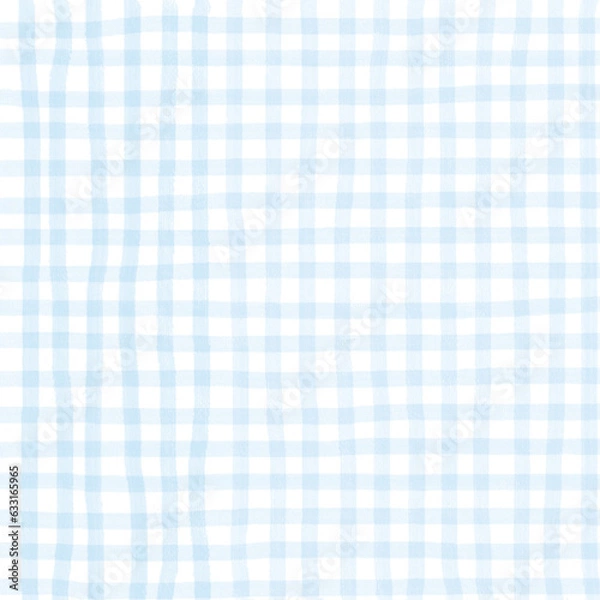 Fototapeta Light Blue Gingham Hand Drawn Background