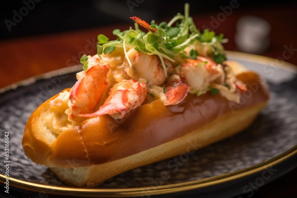 Obraz Lobster Roll: A Sumptuous Sandwich with Warm Butter Drizzle, Grilled Brioche Bun, and Spicy Mustard