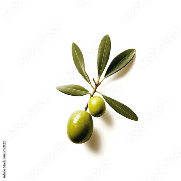 Fototapeta Green olive branch on a white background