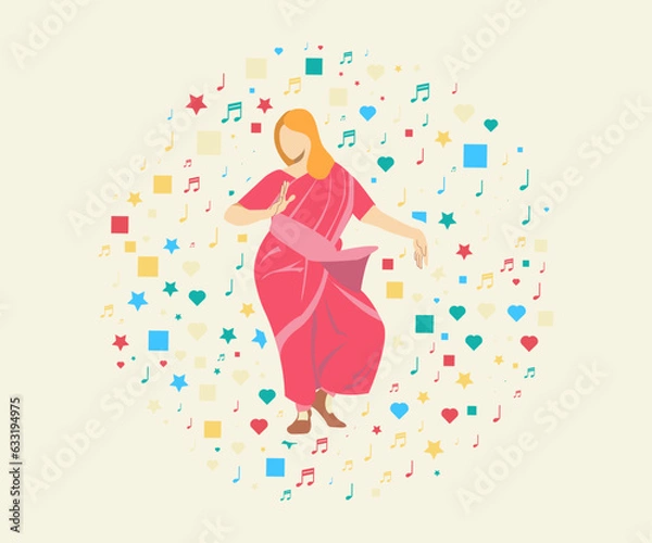 Fototapeta Performing women dance of India flat design illustration suiutable for web graphic design and animation etc.