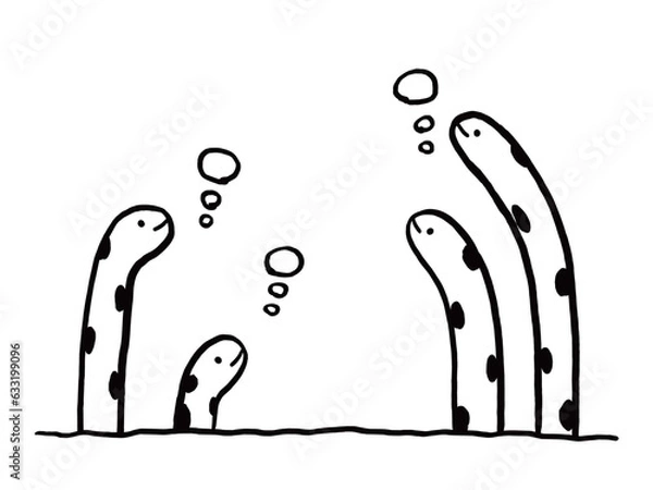 Fototapeta かわいいモノクロのチンアナゴ／手描きイラスト素材