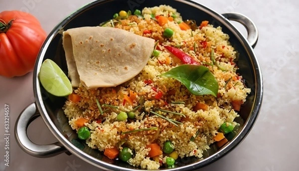 Fototapeta fried rice pan, ried rice with chicken. Prepared and served in a wok