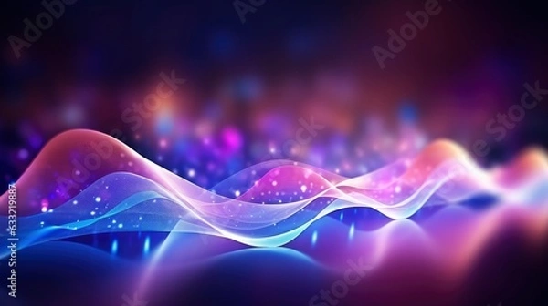 Fototapeta Fondo futurista abstracto con líneas de onda de alta velocidad en movimiento de neón con colores randon brillante y luces de bokeh. Concepto de transferencia de datos Fantástico fondo de pantalla,
