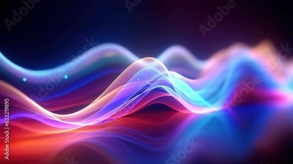 Fototapeta Fondo futurista abstracto con líneas de onda de alta velocidad en movimiento de neón con colores randon brillante y luces de bokeh. Concepto de transferencia de datos Fantástico fondo de pantalla,