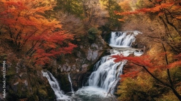 Fototapeta waterfall in autumn forest