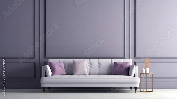 Fototapeta Minimalist clean sofa, with a background on the wall with randon rgb volumetric design, 8k, qhd, sofa interior design,