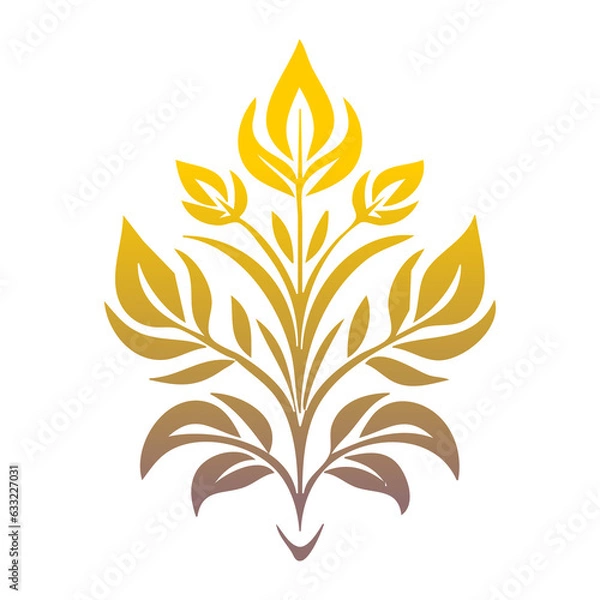 Fototapeta Yellow gold ornament like leaves with copy space on transparent background ready for object or retouch design.  Generative AI.