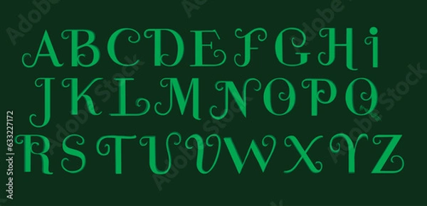 Fototapeta Green calligraphy font, alphabet letters font