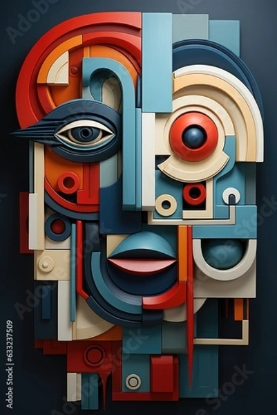 Fototapeta Woman faces in the style of cubism painting with colorful geometrical shapes. Abstract cubist painting