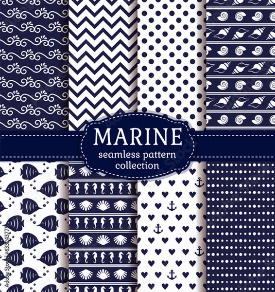 Obraz Sea Nautical Seamless Patterns Set