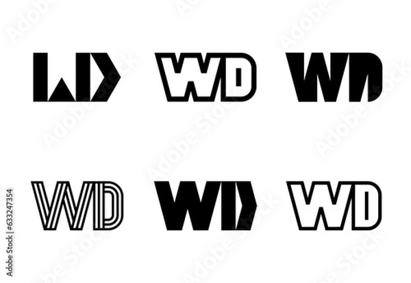 Obraz Set of letter WD logos. Abstract logos collection with letters. Geometrical abstract logos