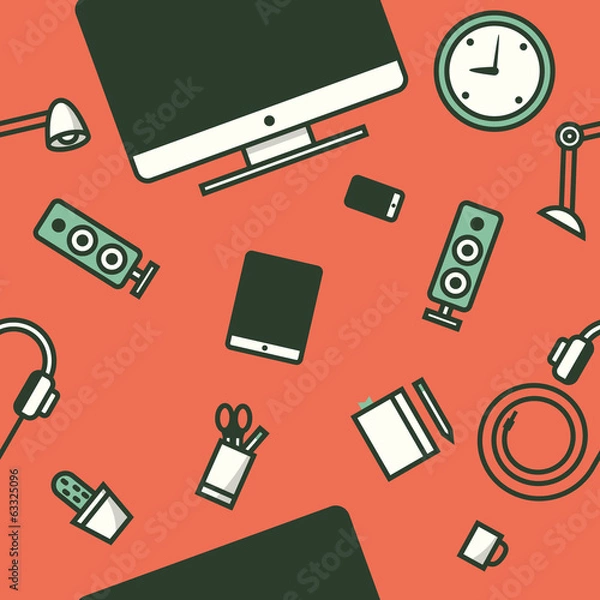 Fototapeta Workspace seamless pattern. Vector illustration.